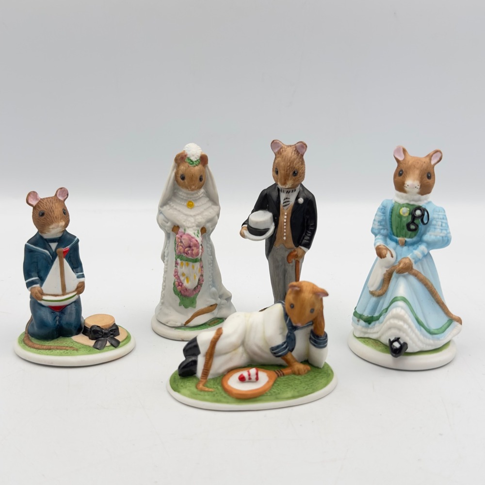 Vintage 1985 Franklin Porcelain Mouse Figurine Set of 5 Celestine William Rupert